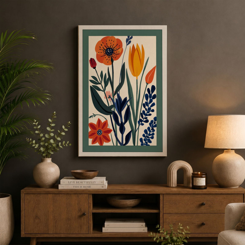 Arrangement Botanical - Wrapped Canvas, 30x20 - 76.2 x 50.8 cm, Ochre Border