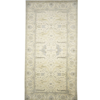 Oversized Floral Cream Muted Colors 10 x 19 Wool Oushak Oriental Rug