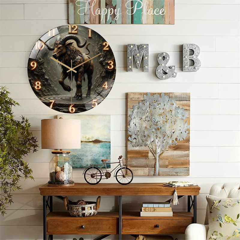 Horloge murale bronze avec conception artistique et détails - horloge murale moderne en verre 12 po