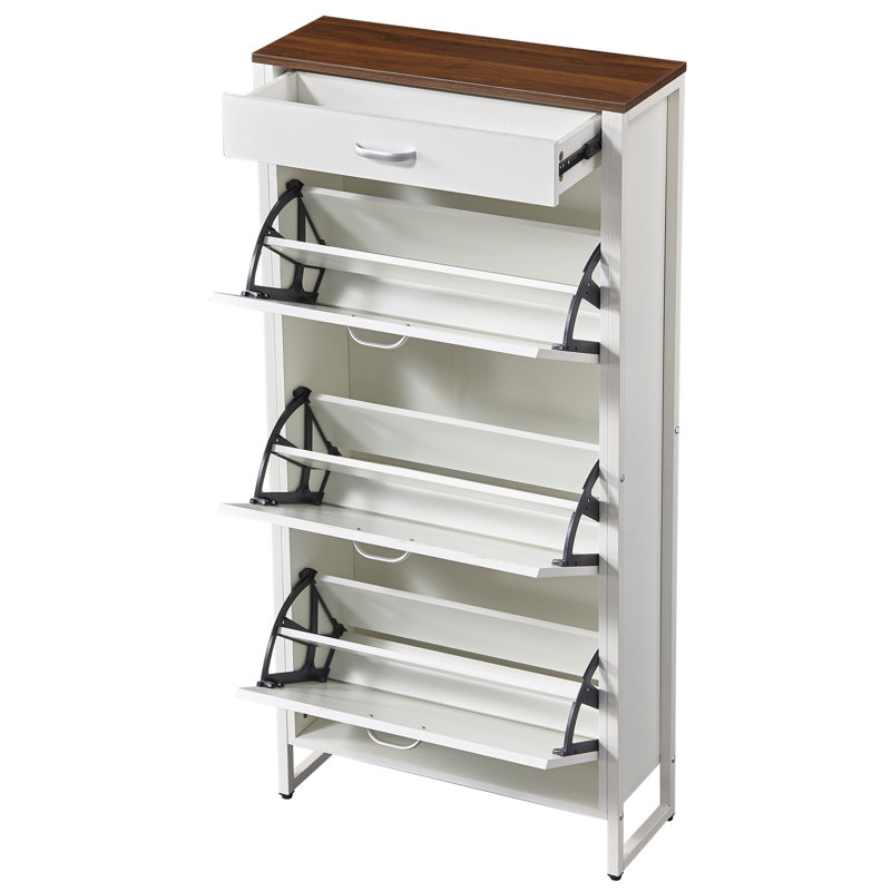 Shoe Storage Cabinet With 3 Flip Drawers & 1 Drawer, Slim Freestanding Storage Racks For Entryway, Hallway, Hidden Narrow Shoe Organizers Perfect For Heels, Boots, Slippers