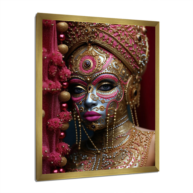 Mystérieuse déesse bohémienne en rose et or sur toile, H 40 po x l 30 po x P 1,5 po, Cadre doré à une seule photo
