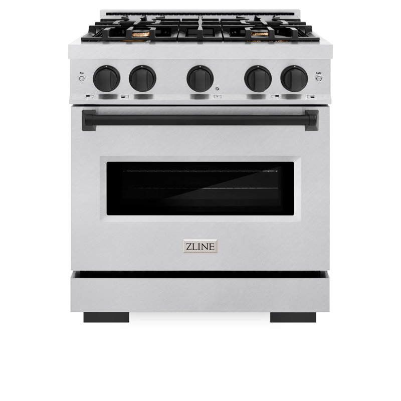 ZLINE Autograph 30" Classic DuraSnow Gas Range w/ 4 Burners & Gold Accents, Matte Black