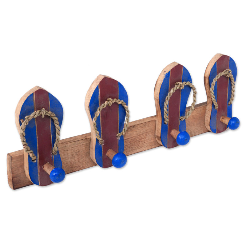 Porte-manteau en bois sculpté à la main Staab, Brun / bleu