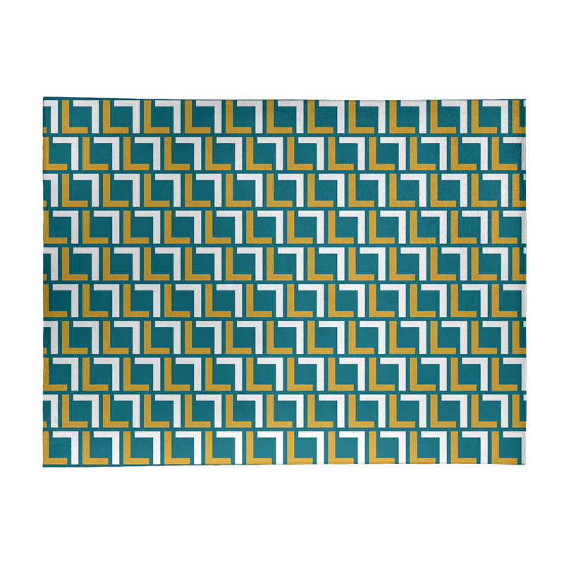 Tapis géométrique jaune / vert / blanc, Rectangle 5 pi x 7 pi