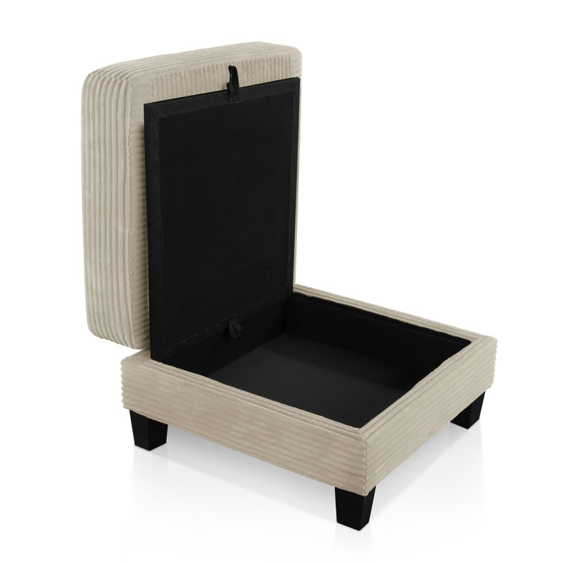 Repose-pieds carré en chenille avec rangement Luka, Beige