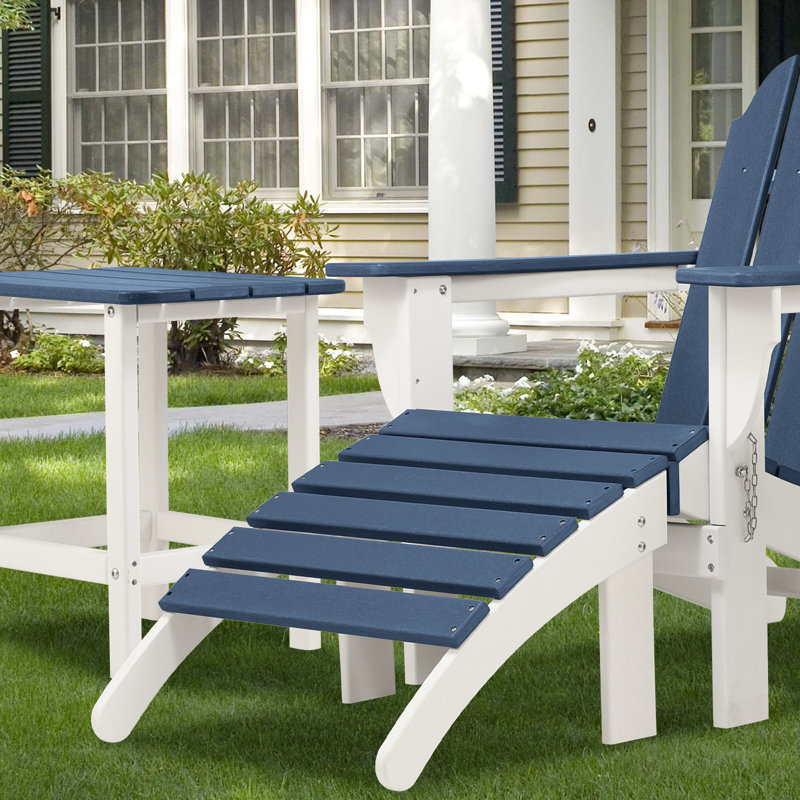Repose-pieds d'extérieur Kaydi Adirondack, Bleu marine / blanc