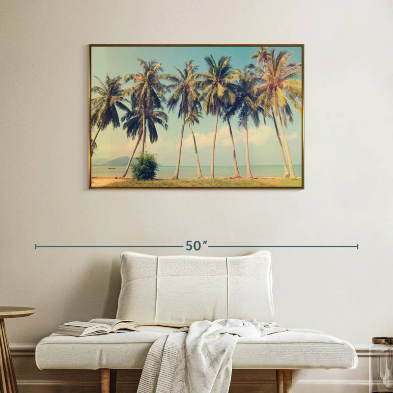 Palmiers rétro, Cadre flottant doré, 40 po x 27 po