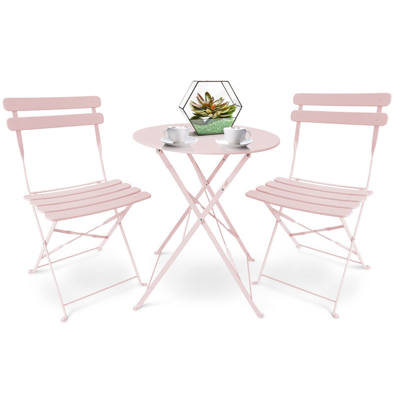 SUNMER 3-Piece Bistro Set with Foldable Table and Chairs, Frosty Pink