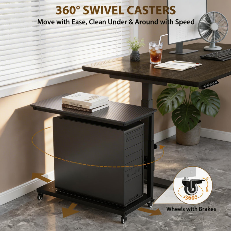 Support pour ordinateur portable à 2 niveaux avec support de gestion des câbles, support pour unité centrale de traitement à hauteur réglable avec crochets pour le bureau personnel de jeu, support pour PC sous le bureau.