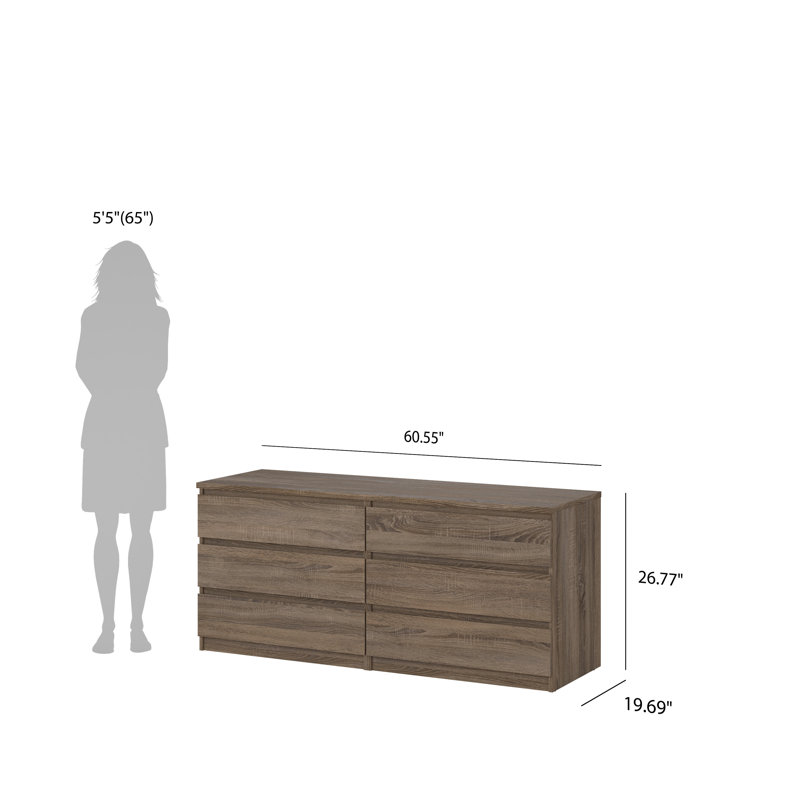 Jada 6 Drawer 60.5" W Double Dresser, Truffle