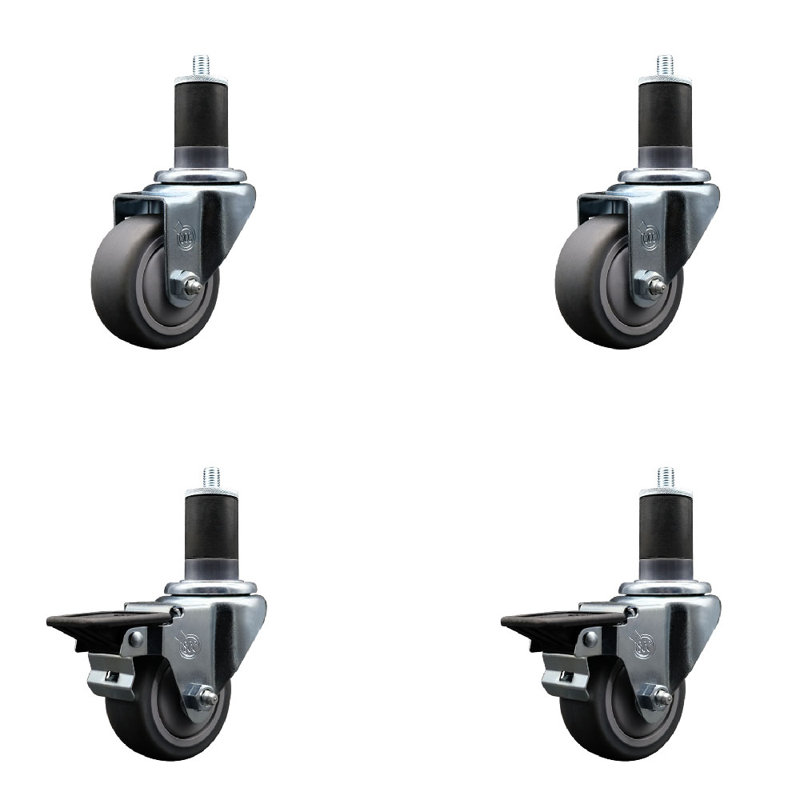 Ensemble de roulettes extensibles en caoutchouc de 3 po pivotant sur roues en caoutchouc thermoplastique de 3 pouces et 1/8 pouce SCC