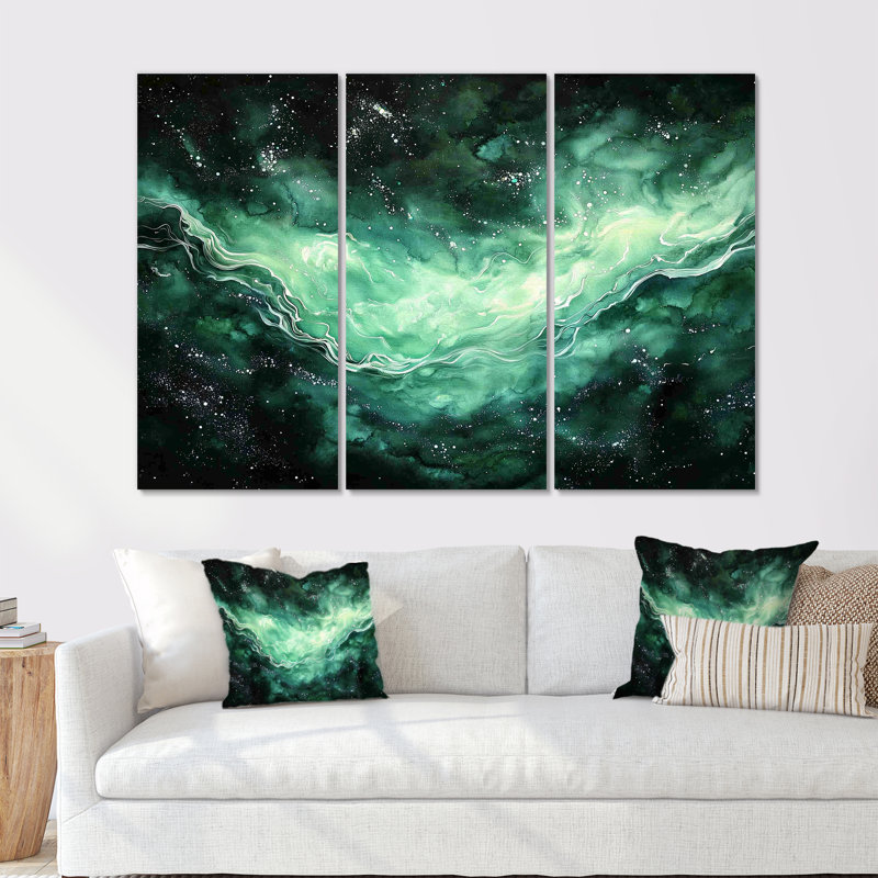 Mystery Cascade Of Aura Borealis - Ensemble de décoration murale plage et océan, H 40 po x l 60 po, Toile tendue