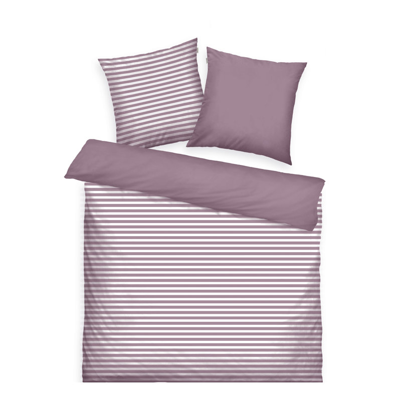 MEDIUM STRIPES Cotton Duvet Cover Set Set, 200 x 220 cm + 2 x 80 x 80 cm, Cozy Mauve/Crisp White