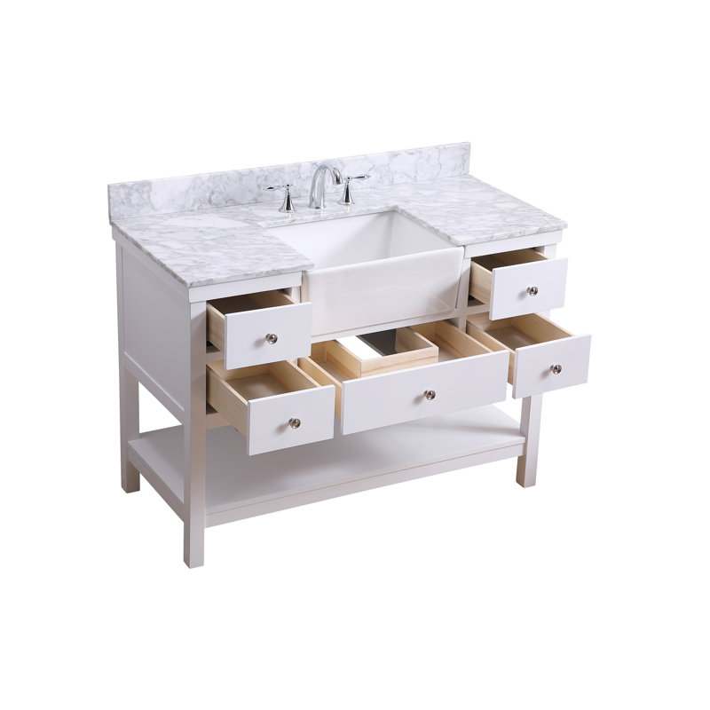 Moton 48'' Single Bathroom Vanity with Genuine Marble Top, White