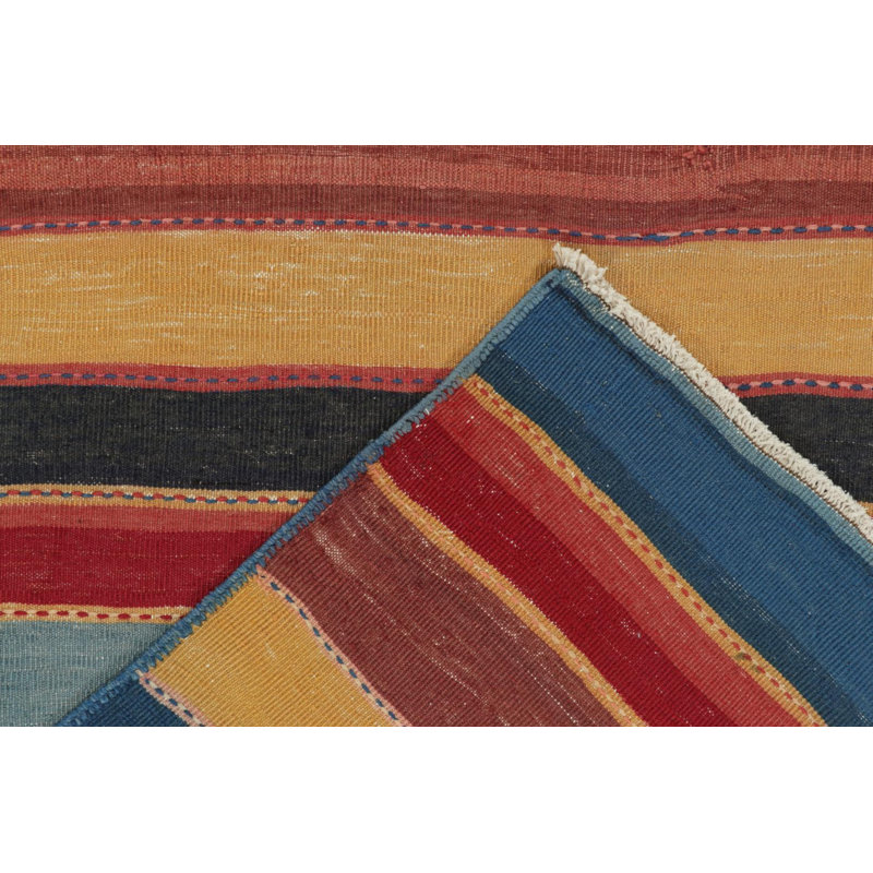 Vintage Bidjar Persian Tribal Kilim In Red, Gold And Blue Stripes By Rug & Kilim
