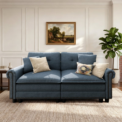 88" Modular Sectional Loveseat Couches With Nailhead Trim, 2-seater Deep Seat Sofa With Throw Pillow
