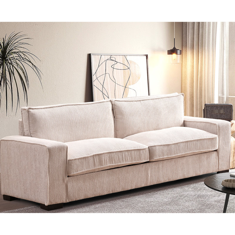 Canapé beige en velours côtelé 3 places - Design moderne pour un espace de vie spacieux et confortable, Beige