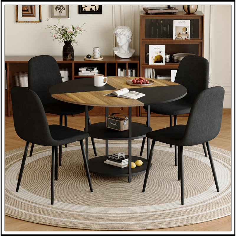 Charming Dining Set With Innovative Design And Practical Storage, Black