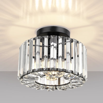Mini-lustre semi-encastré en cristal pour couloir pour chambre à coucher, noir
