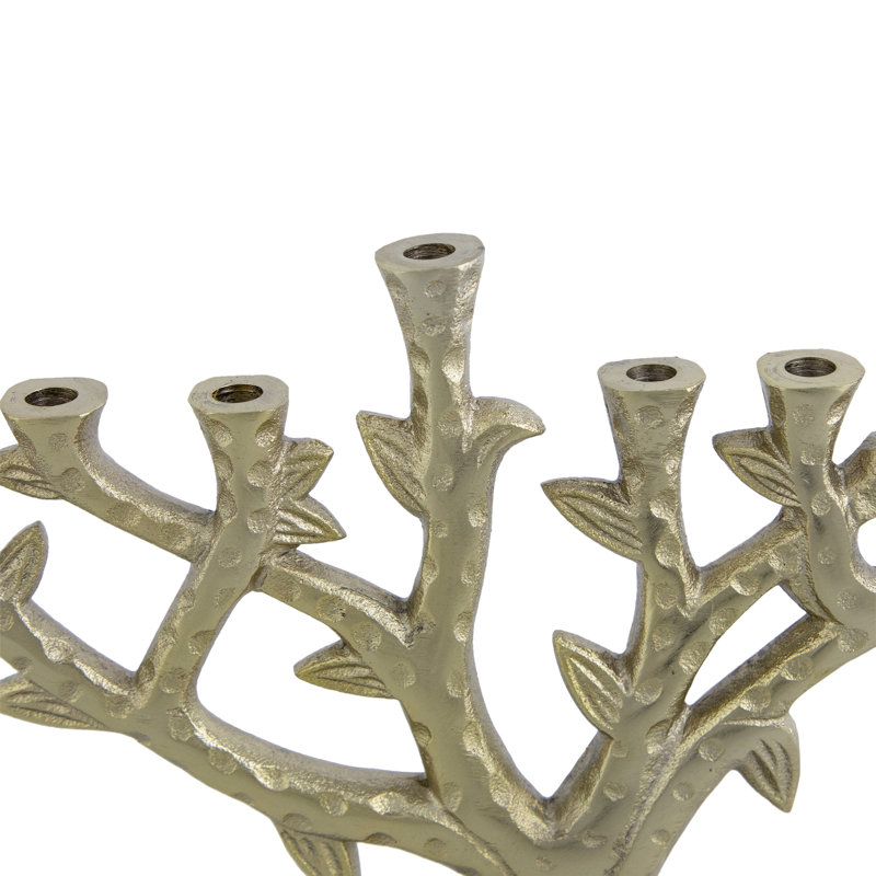 Tree Trunk-Shaped Tabletop Brass Hanukkah Menorah - 11.5" - Gold
