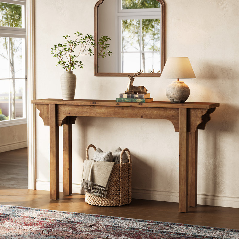 63" Mid-Century Modern Solid Wood Console Table for Entryway, Living Room, Hallway, Foyer