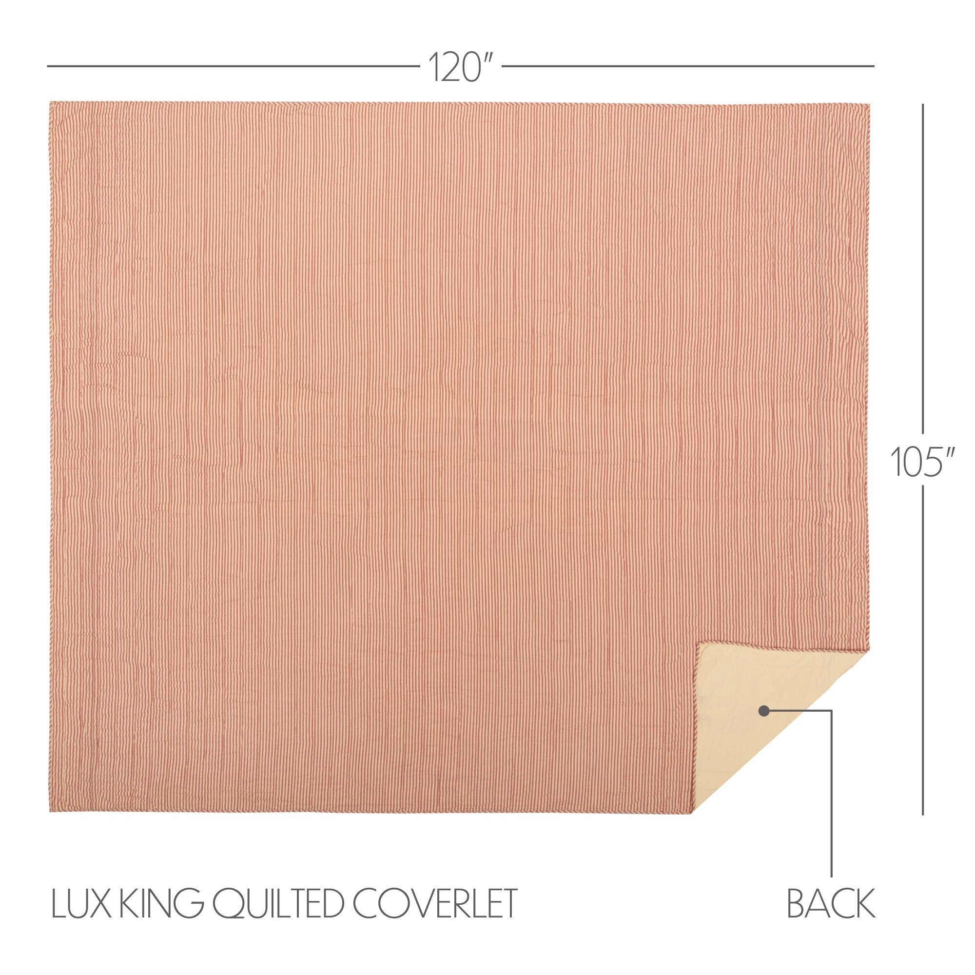 Sawyer Mill Ticking Stripe Quilt Coverlet, Luxury King, Country Red & Dark Tan