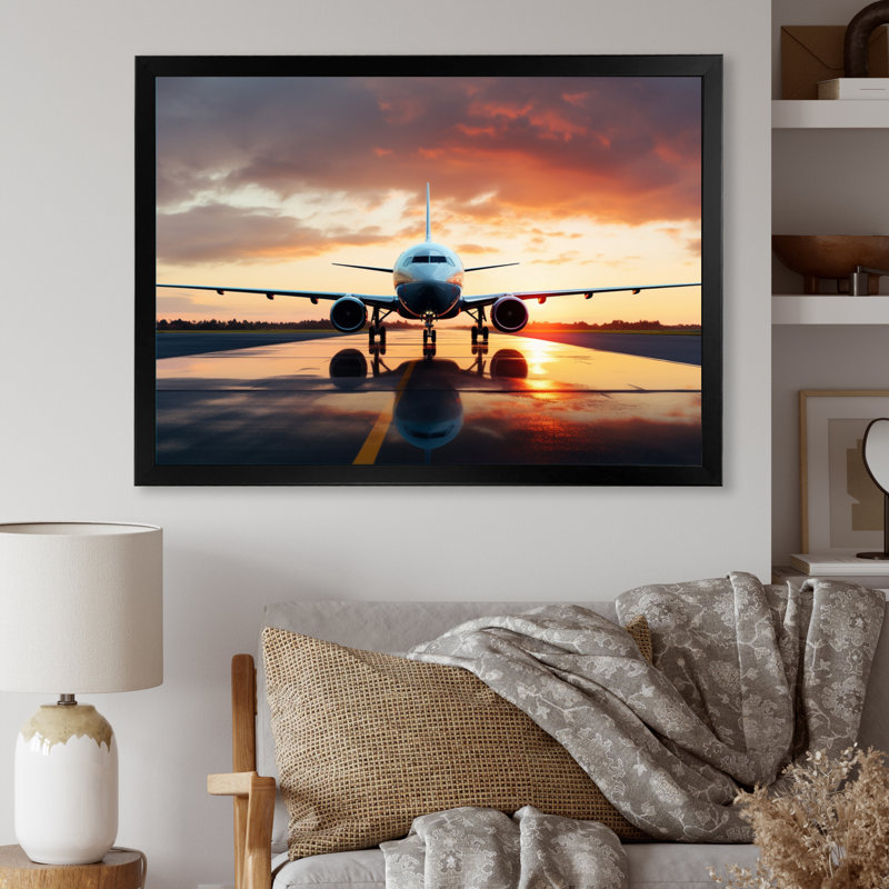 Photo prête à décoller de l'avion - impressions sur toile modernes, H 12 po x l 20 po x P 1 po, Cadre simple noir