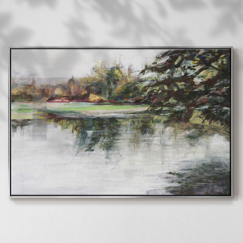 Dédicacé sur toile, H 25 po x l 37 po x P 2 po, Toile argentée avec cadre flottant