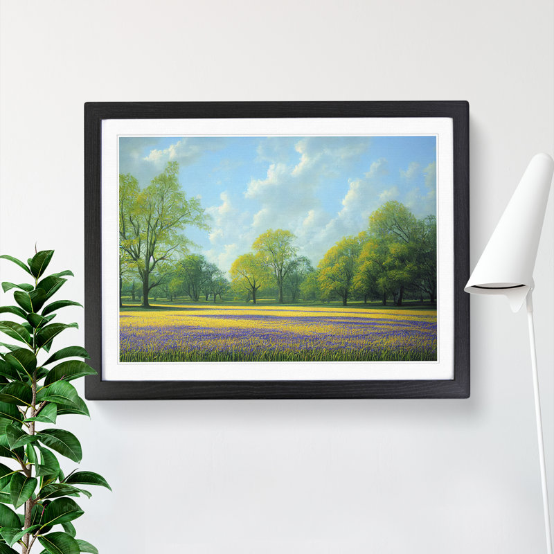 XH1022-8363X Striking Bluebell Field 1 Piece Single Picture Frame Painting, 25cm H x 34cm W x 2cm D, Black