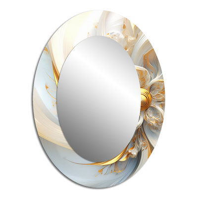 Whirling While Glam Fractals In Gold And White I - Gold Modern Oval Wall Mirror
