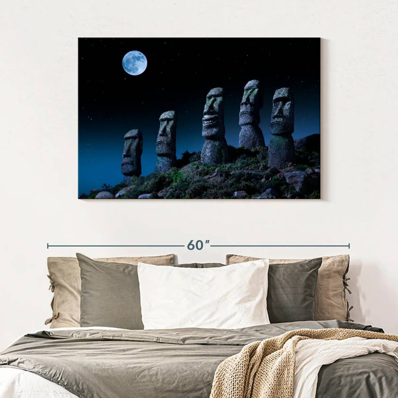 Lilie pleine lune sur statues Moai, H 32 po x l 48 po