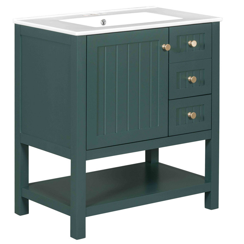 Meuble-lavabo de style transitionnel 30 po avec lavabo en céramique, Vert