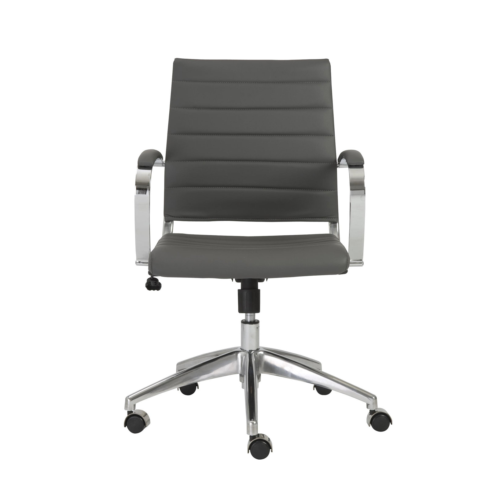 Rossie Swivel Office Chair, Gray Faux Leather, Fixed