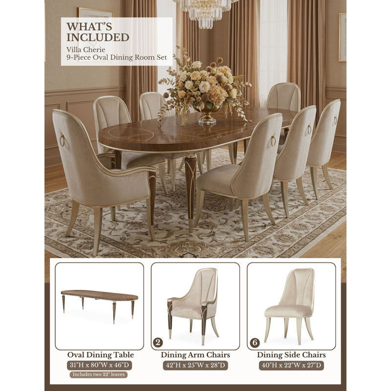 Villa Cherie 9 - Piece Extendable Solid Wood Dining Set
