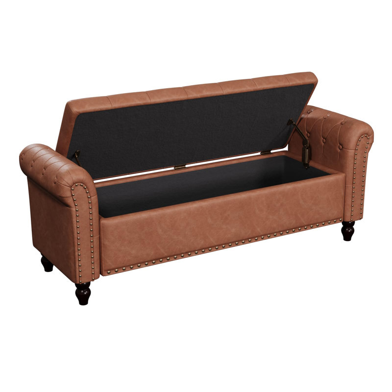 Banc de chambre à coucher avec rangement, H 22 po x l 65,4 po x P 20 po, Brun
