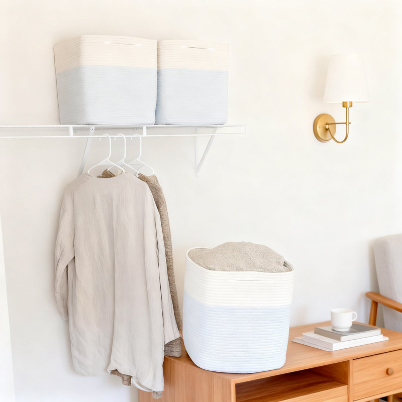 Ensemble de 3 bacs de rangement | Paniers de rangement en corde de coton tissé avec poignées renforcées | Conception extra profonde de 15 pouces pour une capacité de rangement maximale
