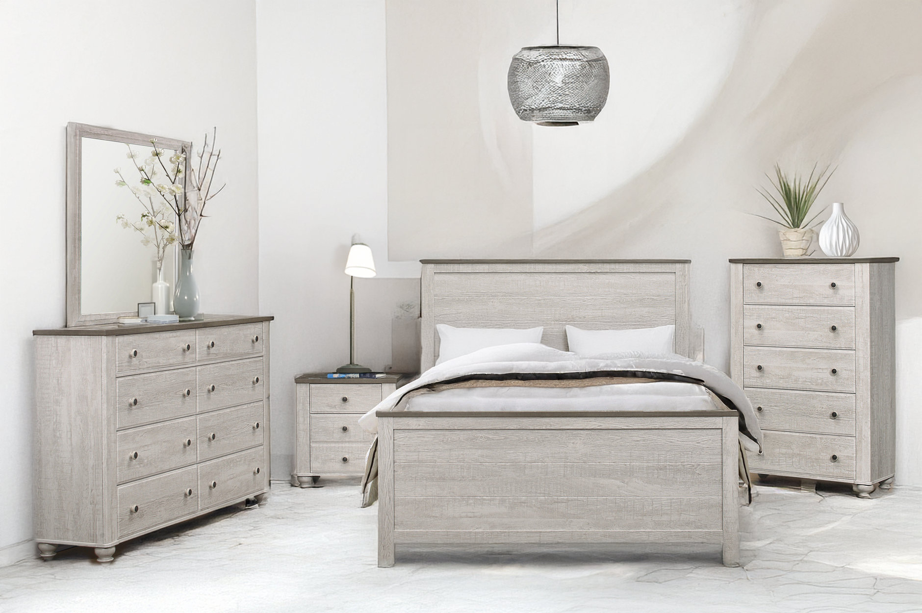Gracie Oaks Alfreda Antique White Panel Bedroom Set | Wayfair