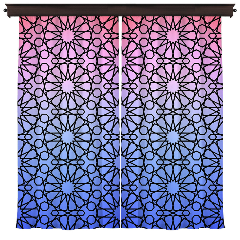 Ensemble de rideaux occultant avec œillets 2 pièces Soleia Ikat, Noir / bleu clair / rose