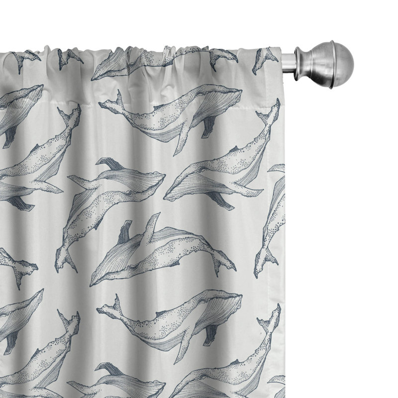 Whales Semi-Sheer Rod Pocket Curtain Panels, 28" x 63"