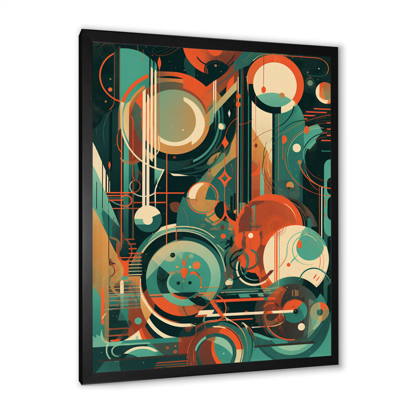 Vert et orange Mid Century Innovations IV, reproduction d'art sur toile, H 32 po x l 16 po x P 1 po, Cadre photo noir