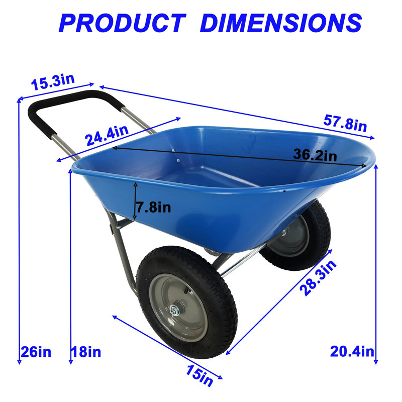 Chariot à deux roues pour jardin Blue Wheel 15 pouces