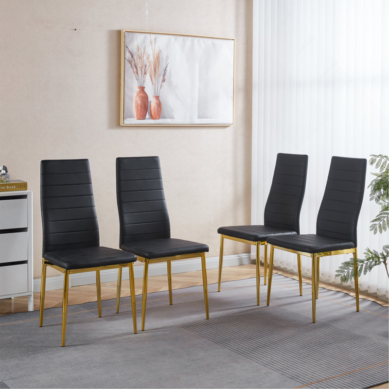 Ensemble de 4 chaises, chaise couleur, siège blanc, Doré, Noir