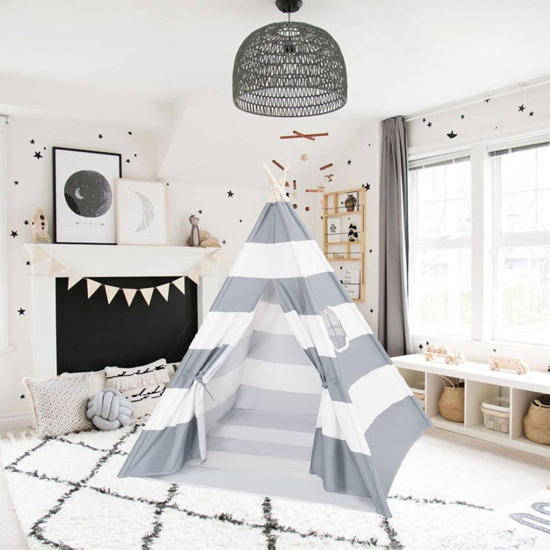 Blue Elephant 121.92cm W x 121.92cm D Indoor Canvas Triangular Play Tent, Grey/White