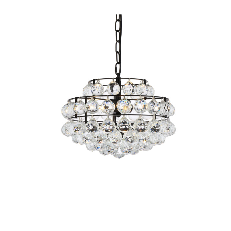 Luminaire suspendu à niveaux unique à 3 lumières avec détails en cristal Kieron, Noir, H 72 po x l 14 po x P 14 po