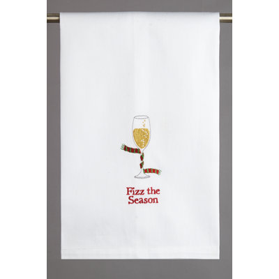 Fizz the Season Embroidered Cotton Tea Towel