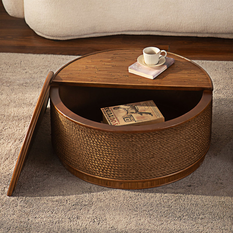 Table basse ronde avec rangement amovible, H 14,18 po x l 31,51 po x P 31,51 po