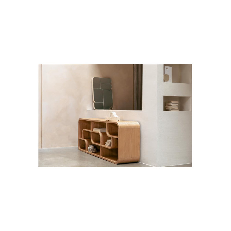 Cabinet Solid Wood Geometric Bookcase, Natural