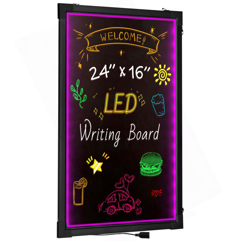 Tableau d'écriture à DEL, tableau lumineux éclairé effaçable de 24 po x 16 po, tableau de menu à effet néon, planche à dessin avec 8 marqueurs à craie fluorescente et testé à distance selon les normes UL