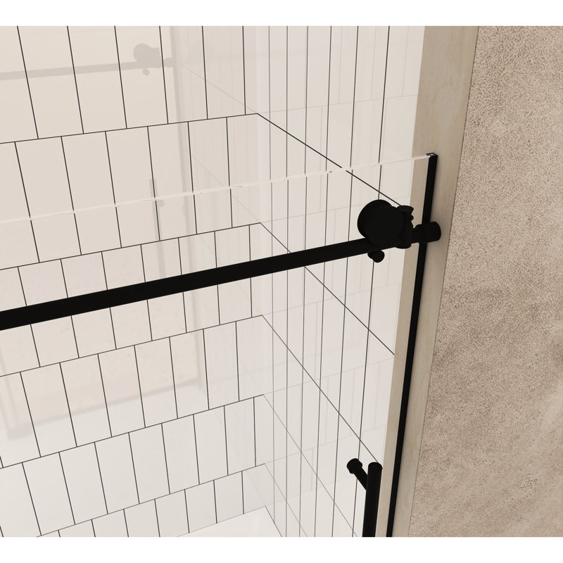56 - 60" W Shower Door, H, 6 Mm Clear Tempered Glass, Proof Film, Ergonomic And Stainless Steel Handle, Matte Black, Water Saving For Bathroom Long Wearing
