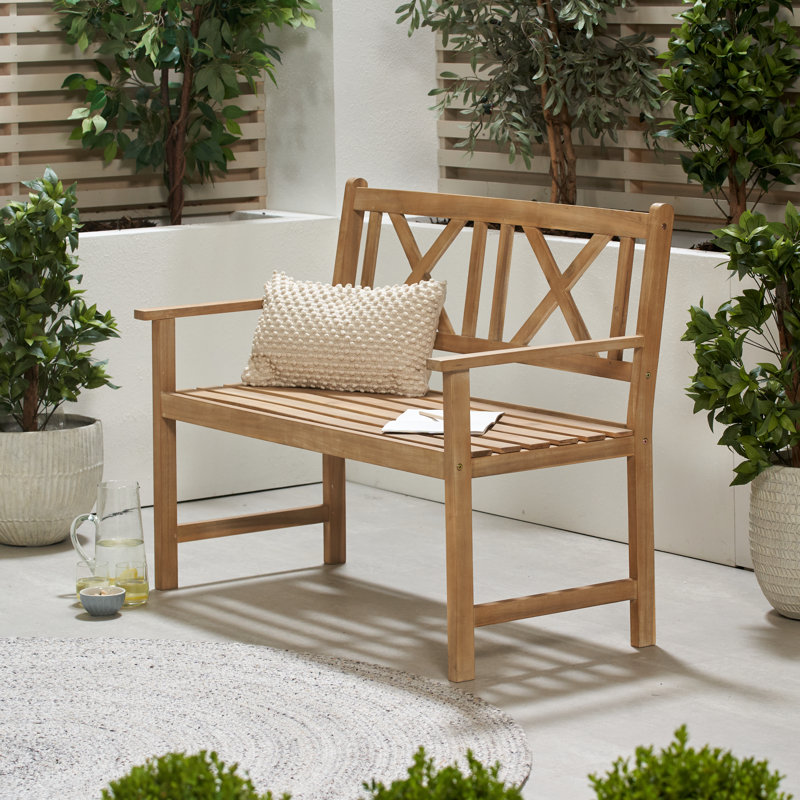 Aarlo Solid Wood Acacia Outdoor Bench, Light Teak, 90 H x 120 W x 62 D cm